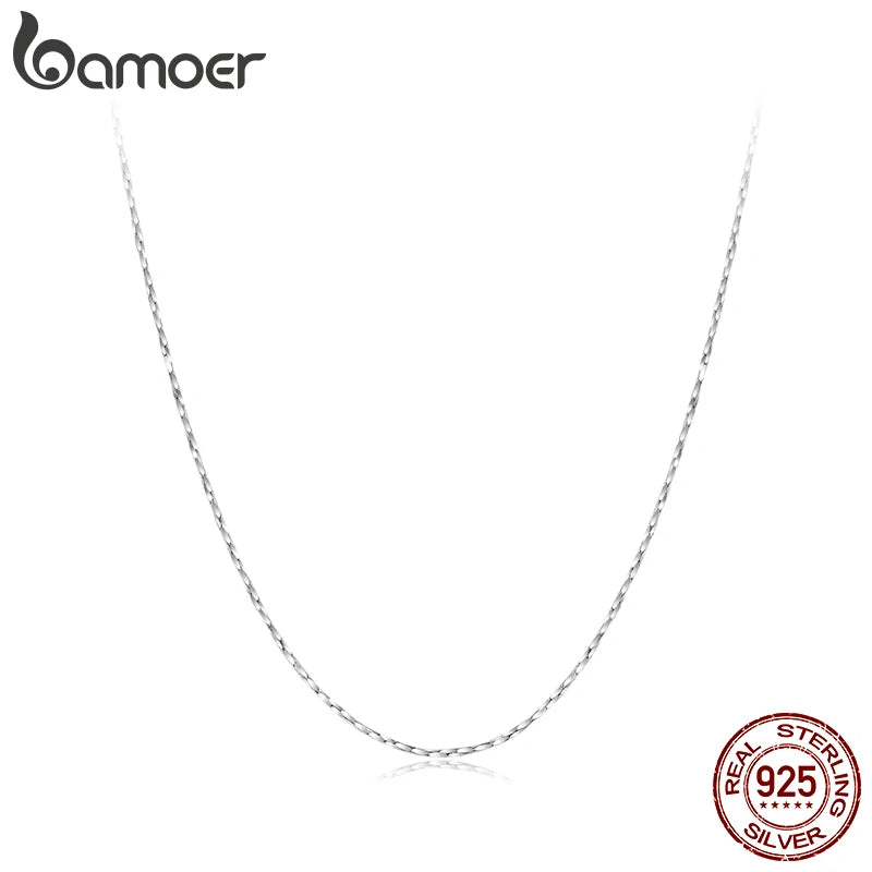 Bamoer 925 Sterling Silver Geometric Sparkling Chain Necklace Lobster Clasp Adjustable Flat Basic Chain for Women DIY Pendants