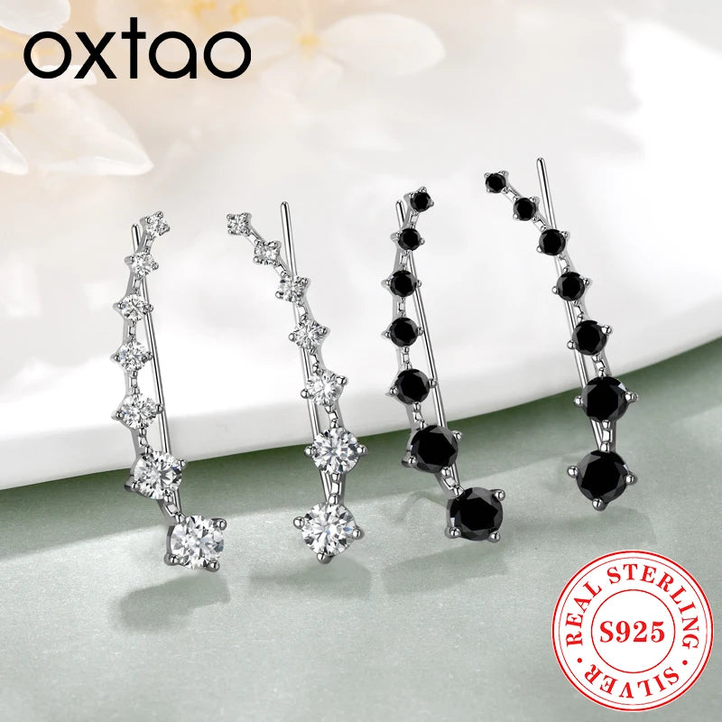 OXTAO Real 925 Silver Claw Set Round 4.5mm Moissanite Ladies 7 Star Ear Climber Earrings Ladies Jewelry Gift GRA Certified