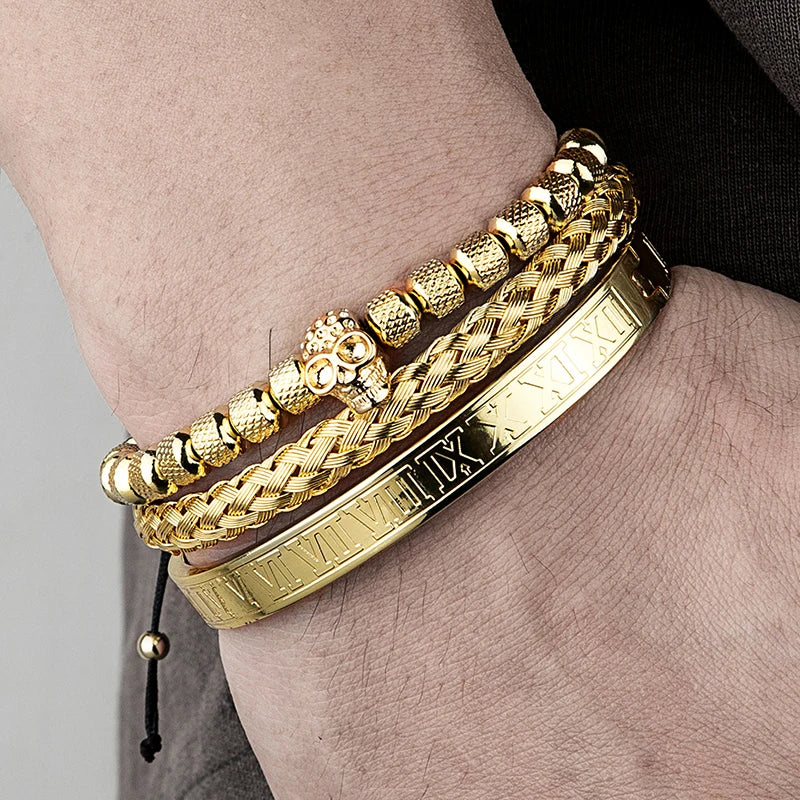 MKENDN Luxury Handmade Braiding Bracelet Men Pave CZ Skull Head Bracelet Stainless Steel Jewelry Dropshipping