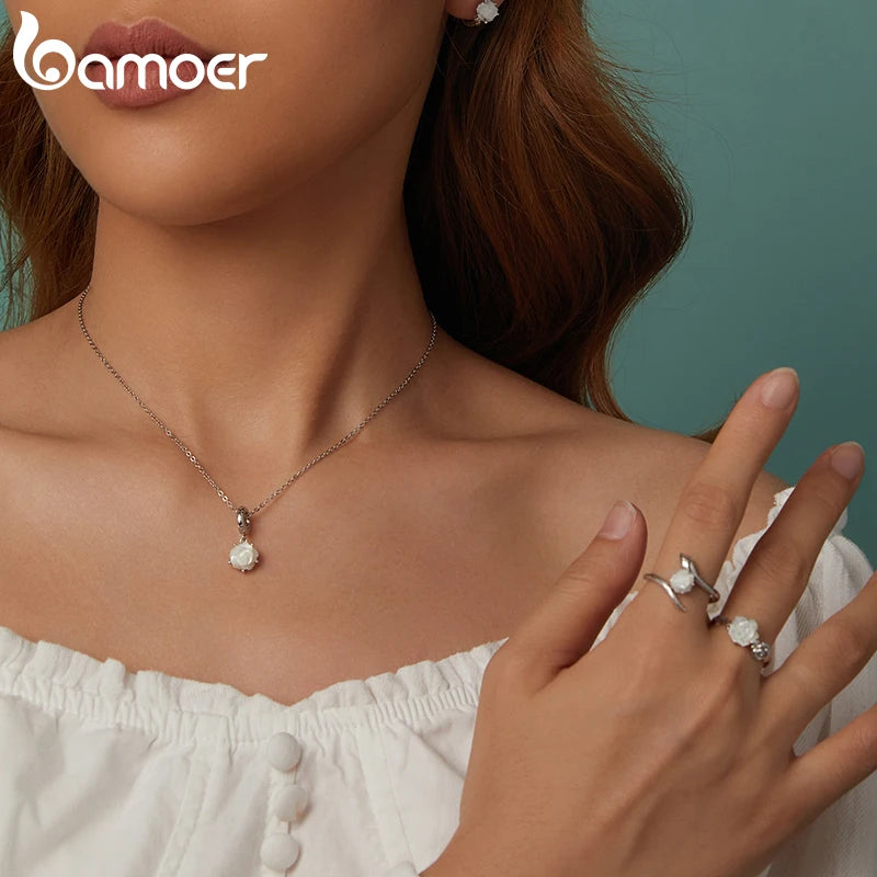 BAMOER 925 Sterling Silver White Rose Pendant fit Original Bracelet DIY Bamoer Flower Charm for Jewelry Making Christmas Gift