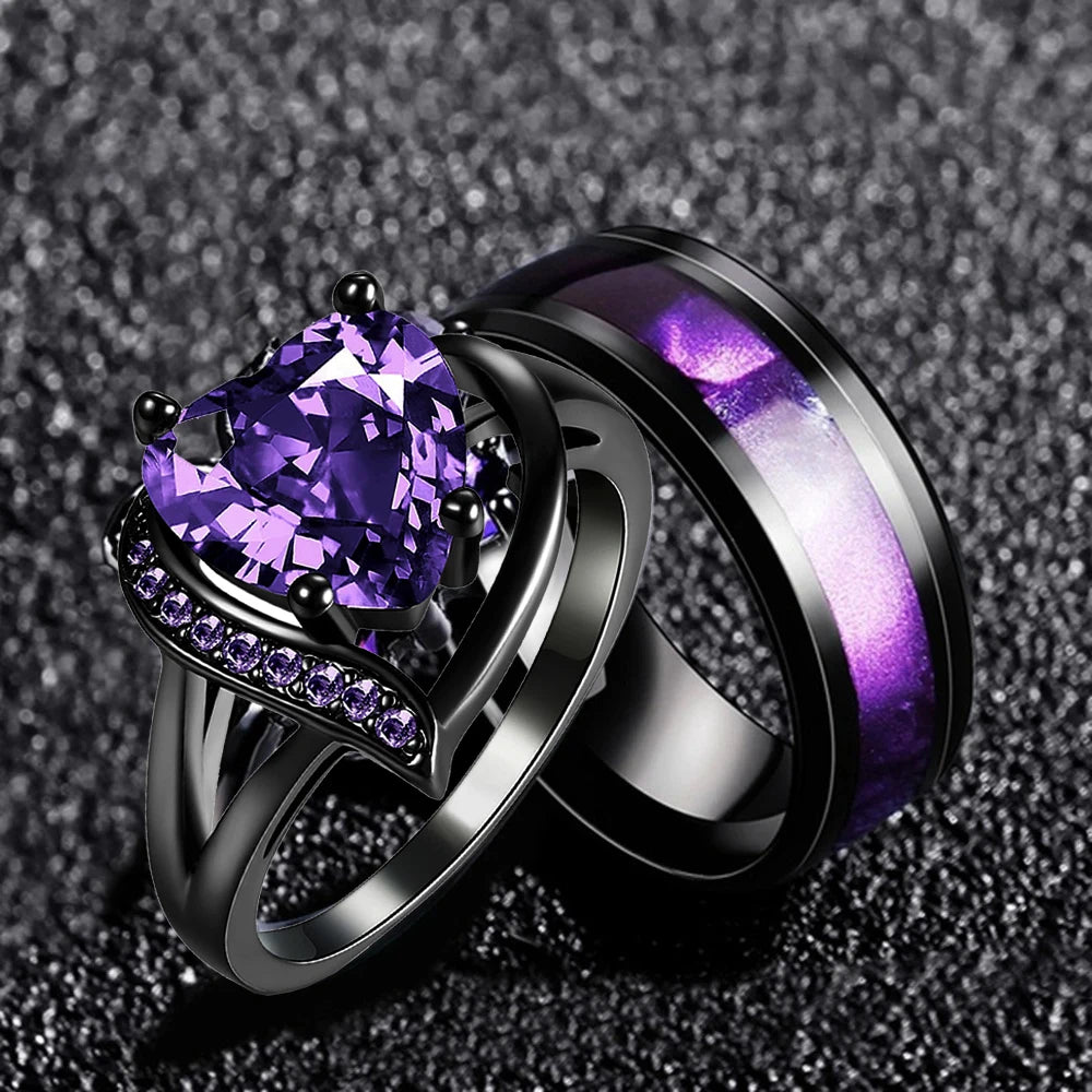 Romantic Purple Heart Couple Rings - Madeinsea©