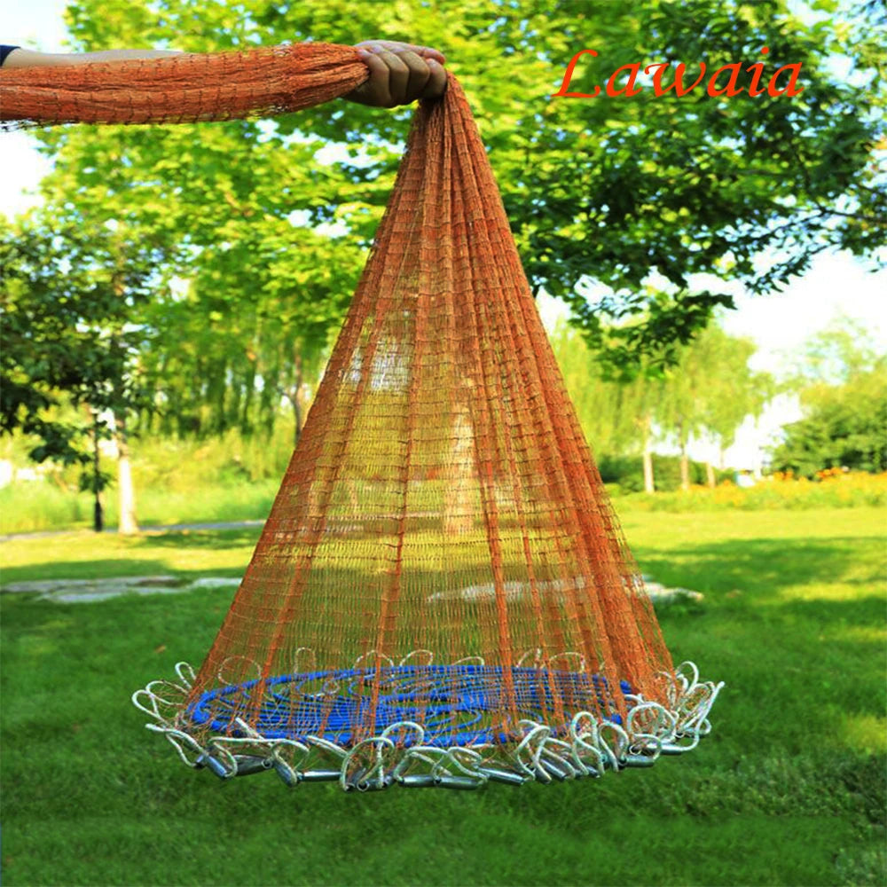 Lawaia 1.8-7.2m Throw Cast Net American Style Small Mesh Blue Plastic Ring Outdoor Fishnet Trap Network Fishing Equipment Tackle