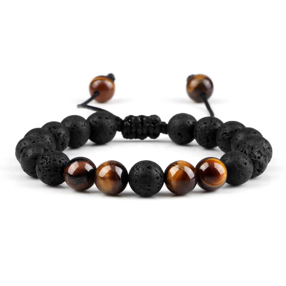 Men Bracelet Tiger Eye Stone Braided Bracelet Black Matte Natural Stone Beads Bracelet Couple Distance Charm Yoga Jewelry Gifts - Madeinsea©