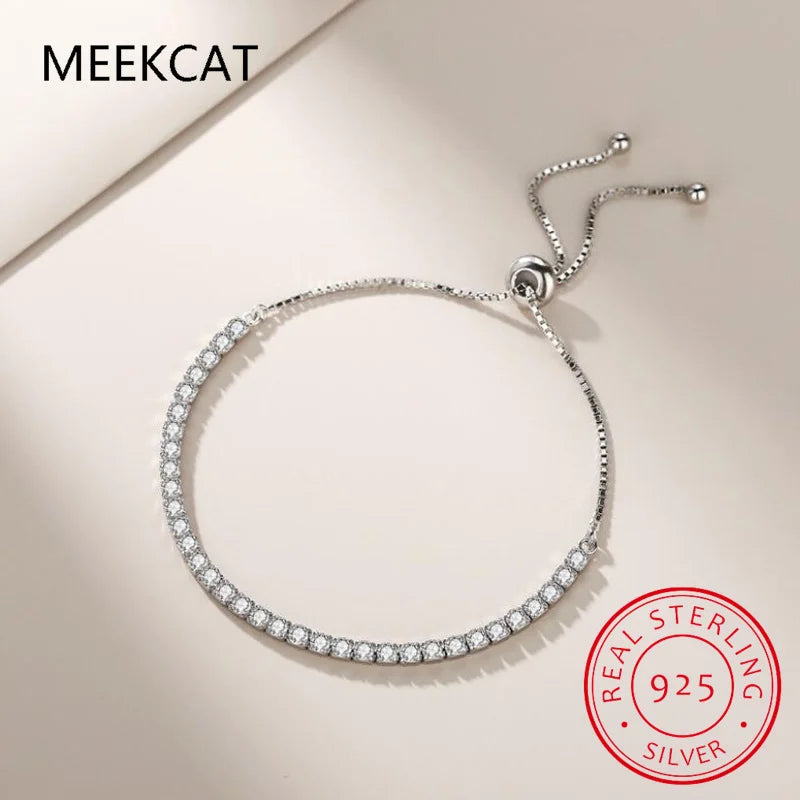925 Sterling Silver Adjustable Tennis Bracelets for Women Party Accessories Trendy Elegant Sparkling Zircon Bride Jewelry Gifts