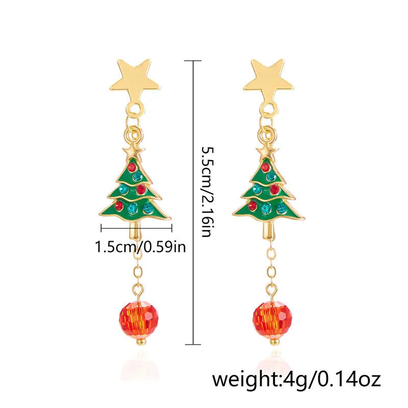 Boucles d'oreilles à pampilles en cristal pour sapin de Noël, pour femmes, tendance, strass, flocon de neige, nœud, boucles d'oreilles rondes pendantes, bijoux de Noël pour filles
