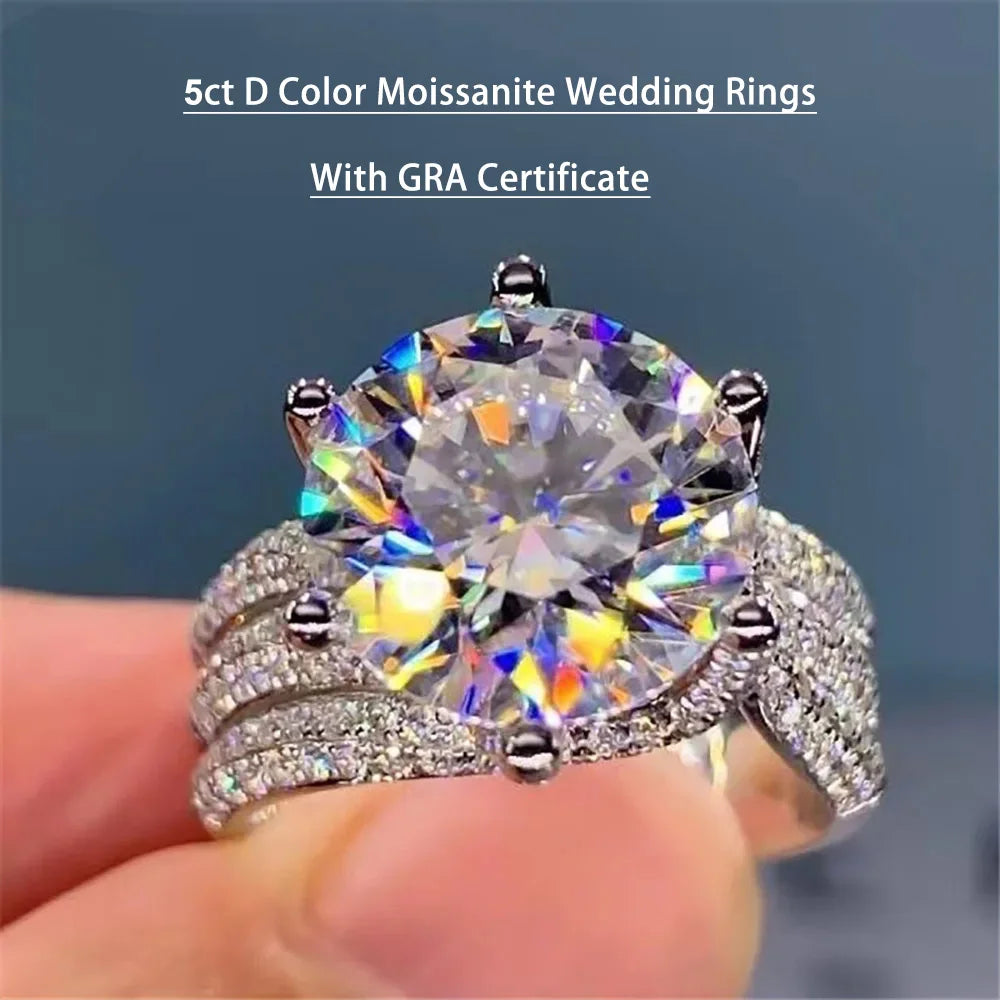 Serenity 3-5ct D Big Moissanite Rings For Women Wedding Bridal S925 Sterling Silver Sparkling Lab Diamond Eternity Rings Jewelry