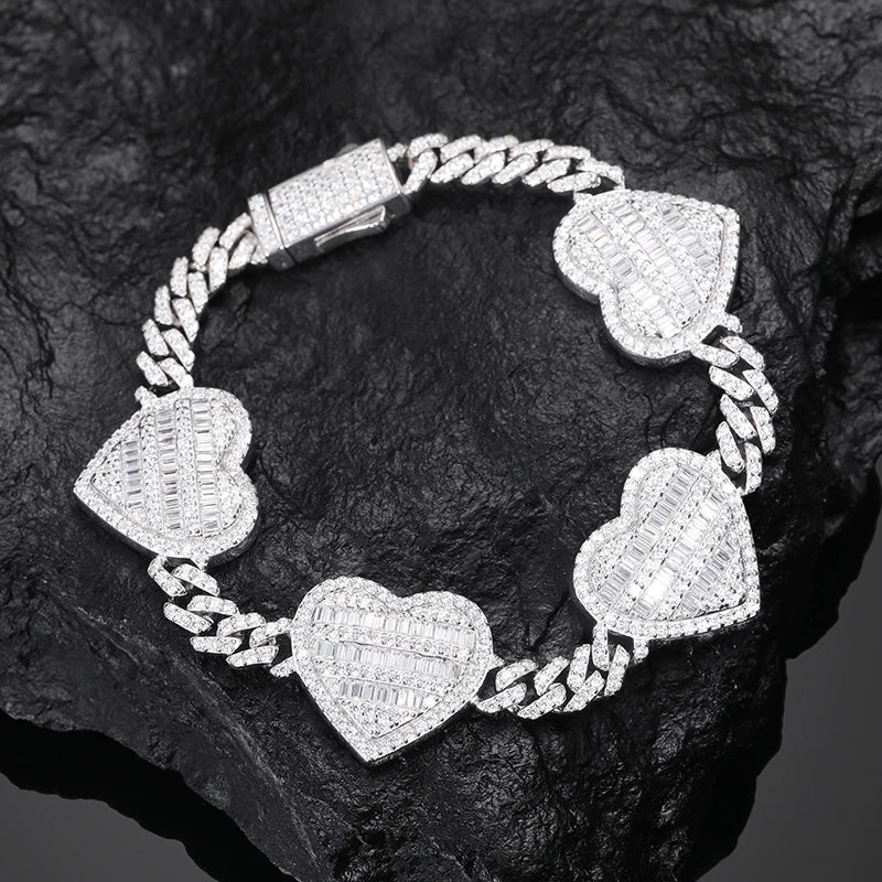 TUHE Full Heart Luxury Bracelet 925 Silver Fine 6mm Cuban Chain For Men Hip Hop Jewelry
