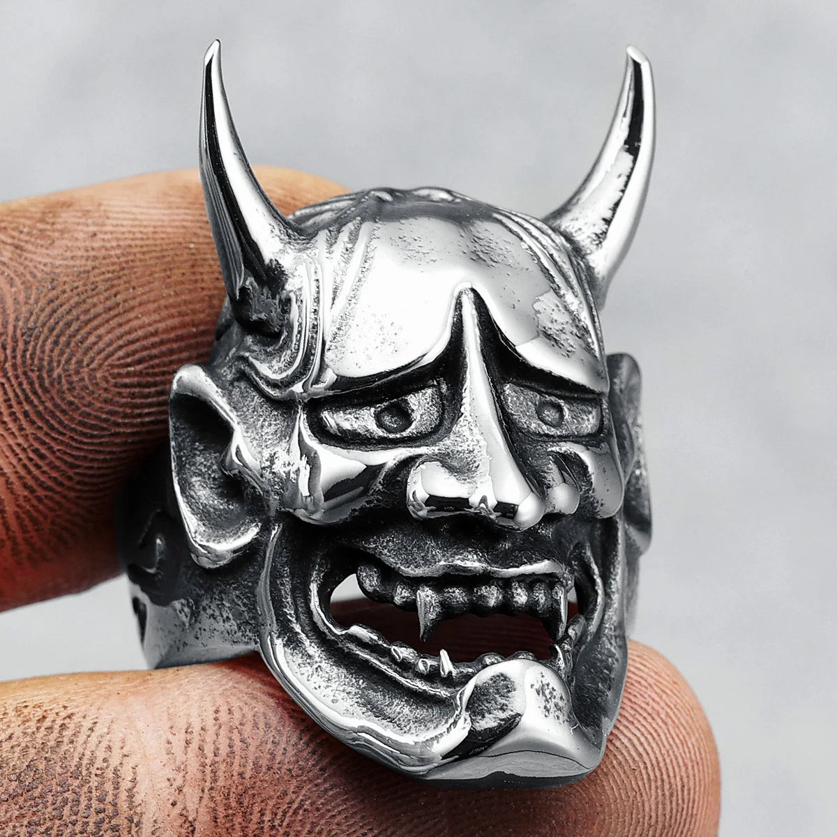 Prajna Ring 316L Stainless Steel Genji Bushido Men Rings Ghost Head Rock Rap Party for Biker Male Boyfriend Jewelry Best Gift