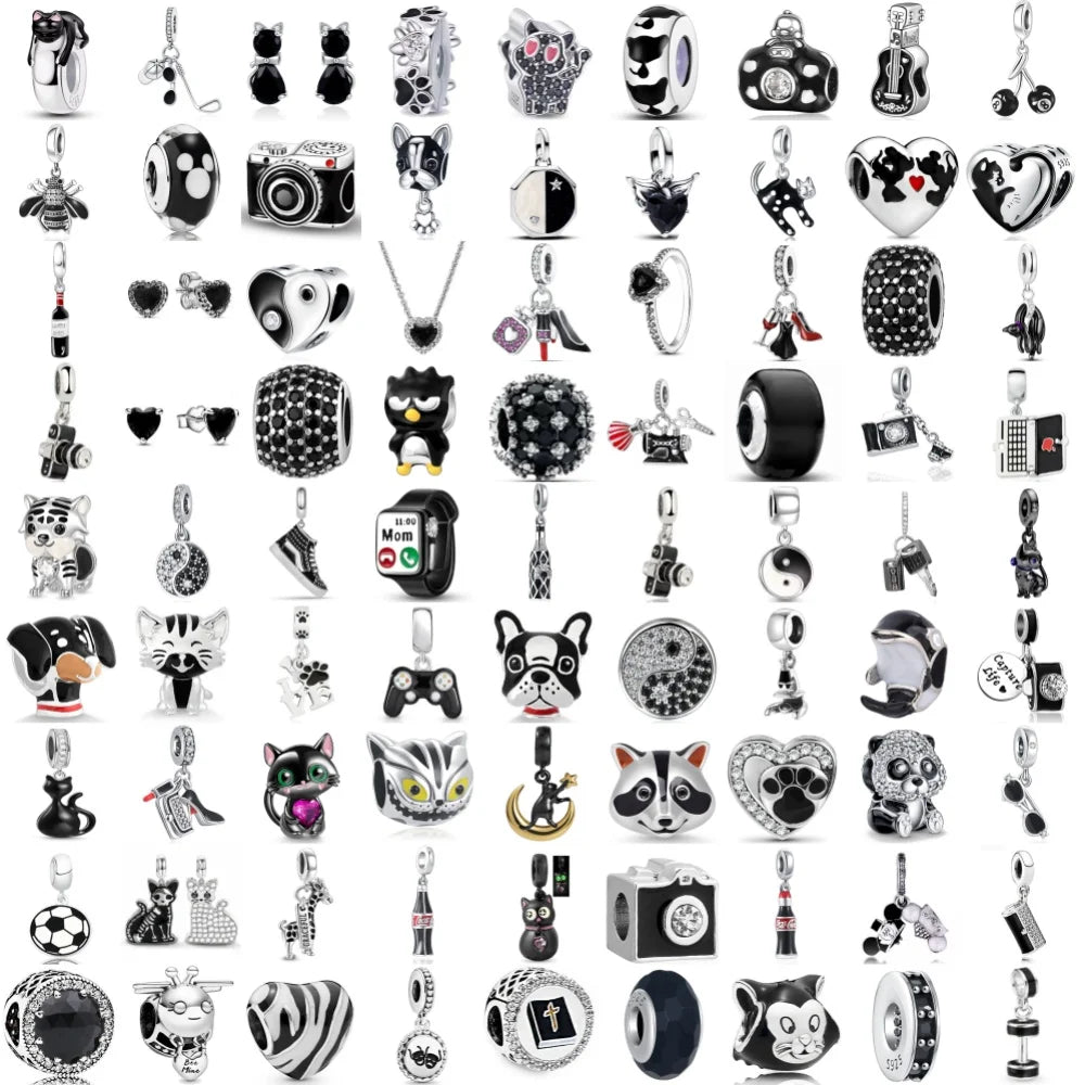 New European Style 925 Silver Black, Bagua, Watch Computer, Camera, Cat, Bead Pendant, Original Bracelet DIY Women's Jewelry