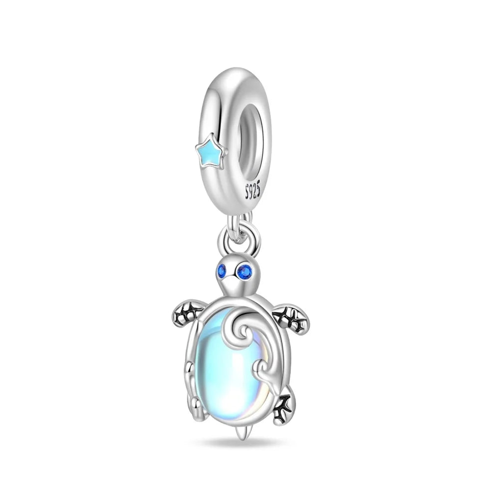 Charmant pendentif tortue de mer bleue en argent sterling 925 en verre illusion pour bracelet, bijoux créatifs pour anniversaire d'enfant