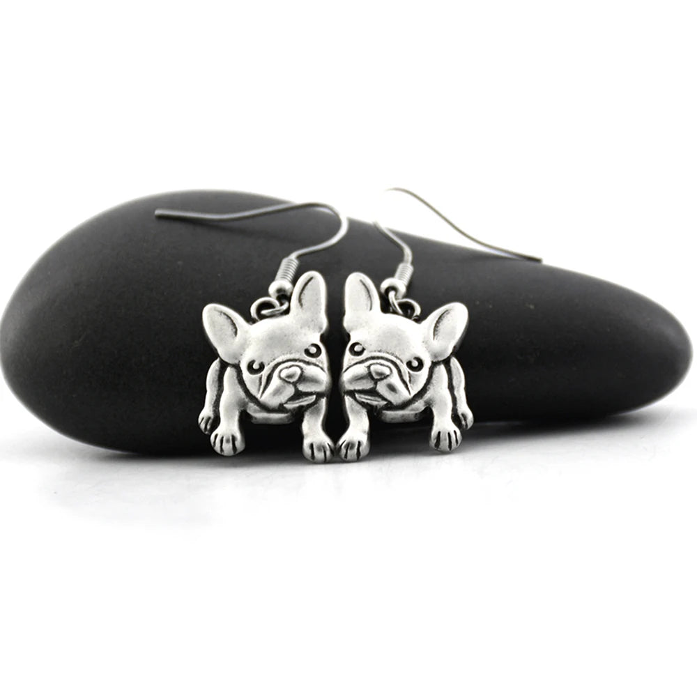 Antique Silver French Bulldog Dangle Earrings for Women Cute Dog Gift for Pet Lovers Girls Dainty Animal Theme Ear Accessories