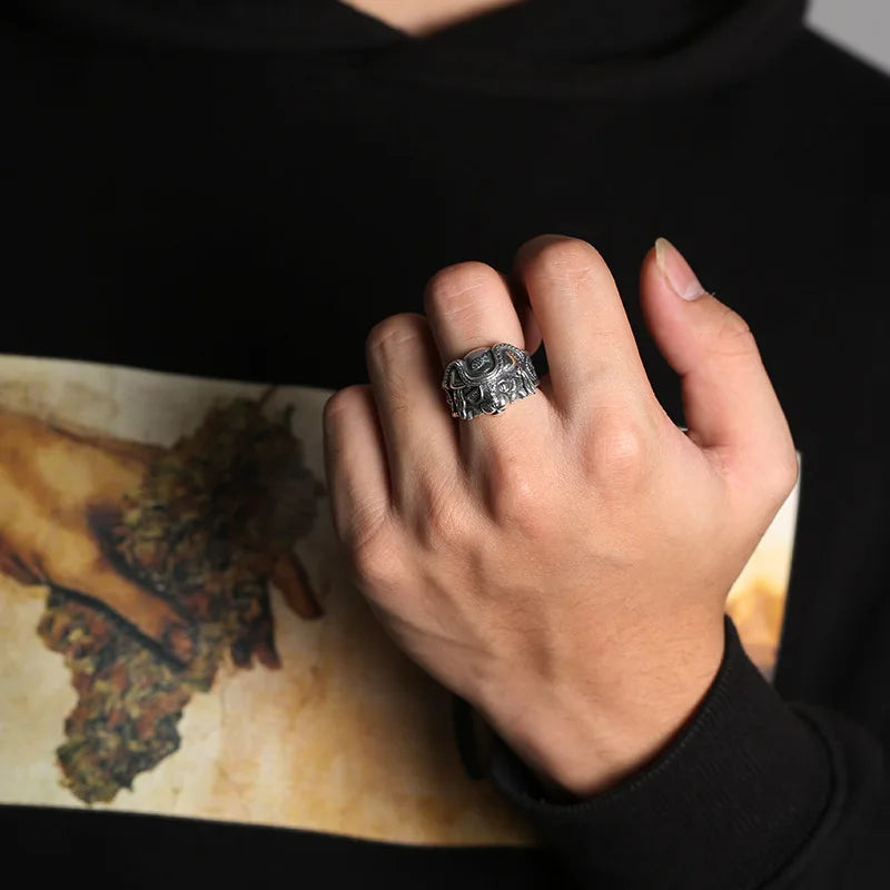 Retro Pirate Cat Ring For Men Silver Color Punk Gothic Adjustable Open Ring Rock Handmade Hiphop Unisex Jewelry Accessories Gift