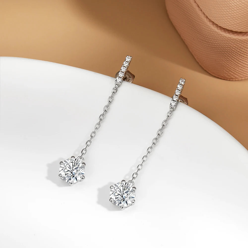 Serenity Six-claw 5mm 6.5mm D Moissanite Tassel Earrings Women Anniversary Gift S925 Sterling Silver Drop Earring Fine Jewelry - Madeinsea©