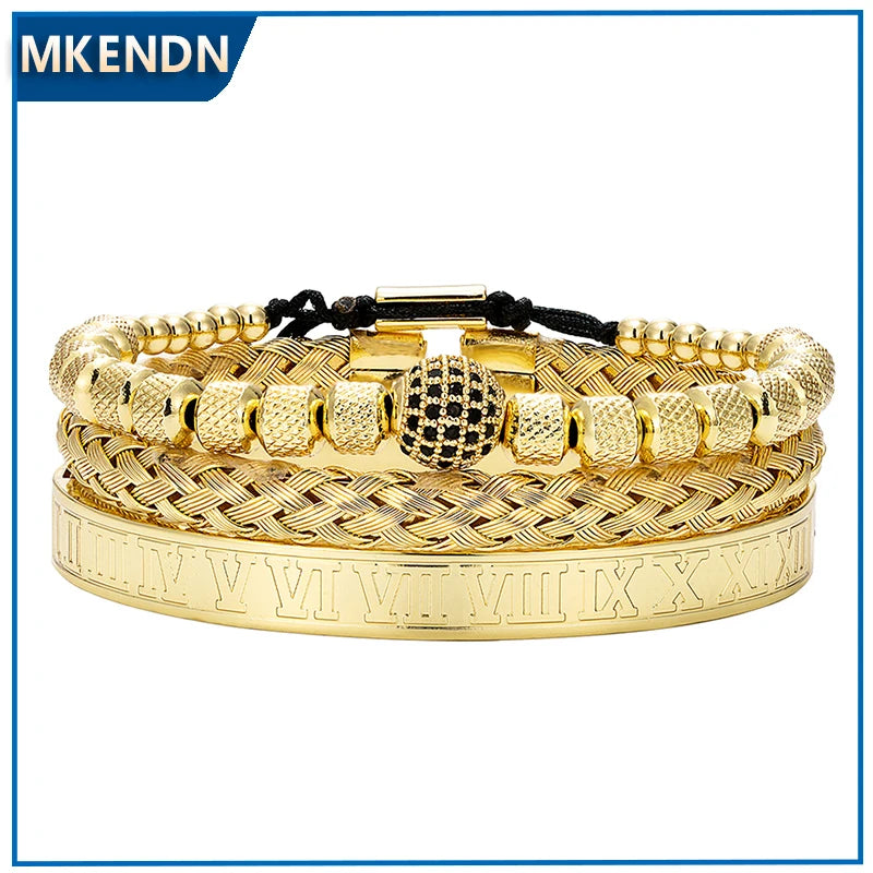 Luxury Roman Royal Round Beads Charm Bracelet Men Stainless Steel Geometry Pulseiras Men Adjustable Bracelets Couple Jewelry