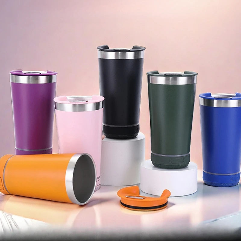 16oz smart bluetooth speaker car portable car cup creative bottle opener stainless steel thermos cup