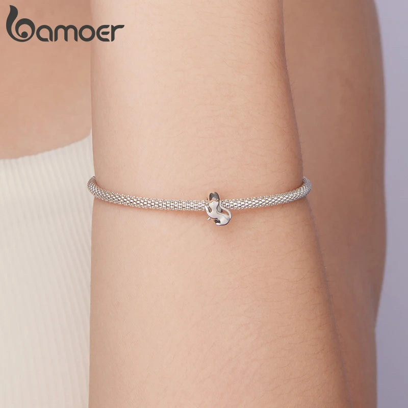 Bamoer 925 Sterling Silber Pfotenabdruck Silikonperlen Retro Haustier Herz Anhänger für Frauen und Teenager DIY Schönes Armband Schmuck Accessoires