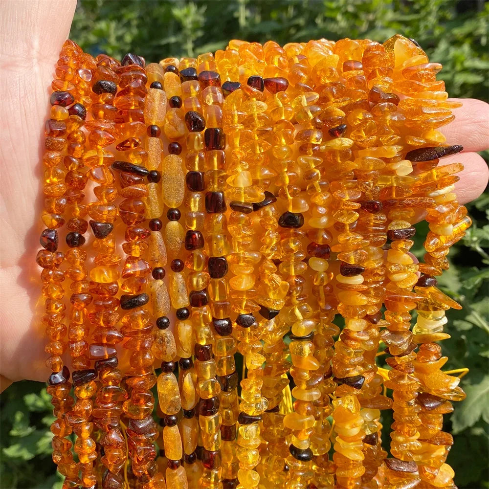 100% Natural Irregular Amber Stone Bead Round Oval Nugget Chips Raw Ambers Beads DIY Bracelet Necklace Jewelry Accessories