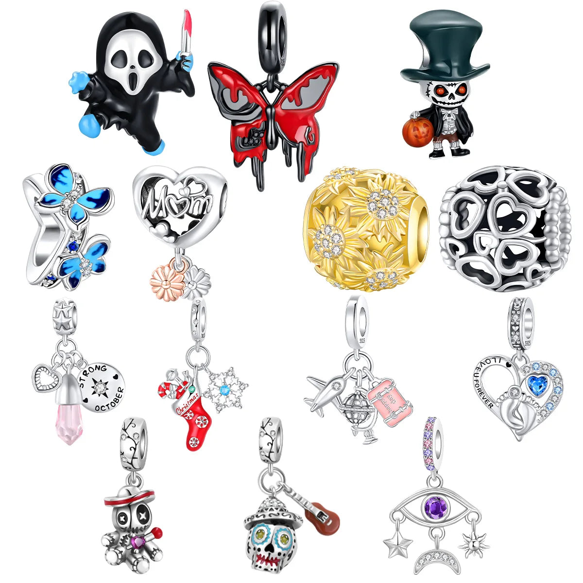 925 Sterling Silver Ghost Skull Halloween Series Fit Original Pandora Bracelet Beads Pendant Colorful Women Jewelry DIY Gift