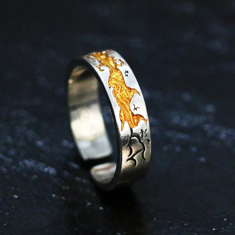 Retro Carved Crack Gold Painting Ring For Men Women Silver Color Punk Gothic Open Ring Unisex Accessories Designer Jewelry Gift