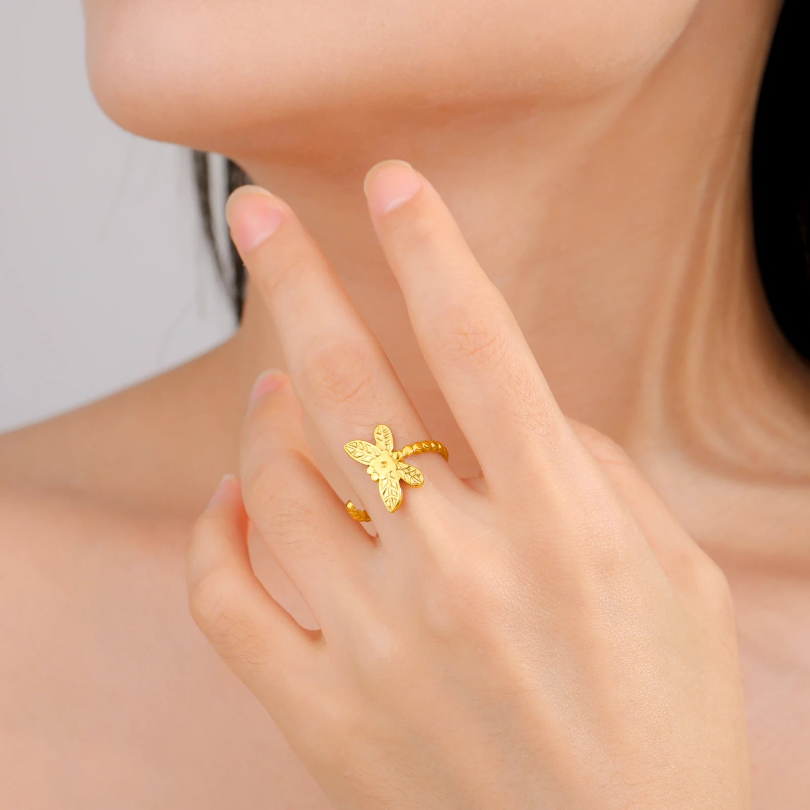 Bague réglable en forme de libellule pour femme Dreamtimes, bijoux en acier inoxydable, couleur or, cadeau tendance 2024, vente en gros, nouveauté