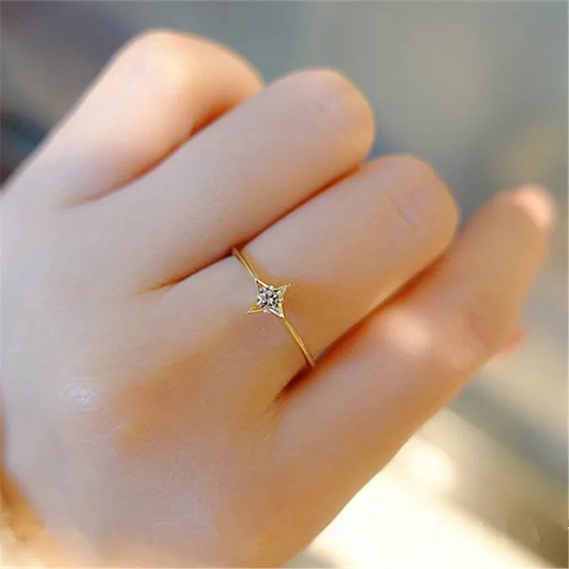 925 Sterling Silver Plating 14K Gold Sparkling Zirconia Star Rings For Women Fine Party Wedding Jewelry Gift