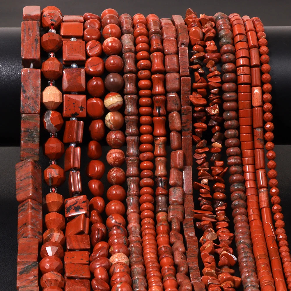 100% Natural Red Jasper Stone Bead Oval Cube Round Irregular Shape Chips Beads Fit Jewelry Making DIY Bracelet Necklace Earrings