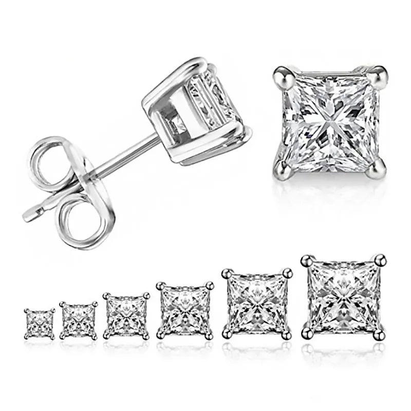 OXTAO Square 925 Sterling Silver Stud Four-claw Earrings For Women 3-8mm Zirconia Earring Wedding Party Fashion Jewelry Gift