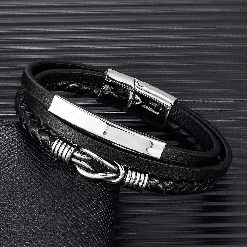 MKENDN Fashion Square Knot Bracelet Men Women Multilayer Braid Genuine Leather Bracelet Wth Stainless Steel Magnetic Buckle