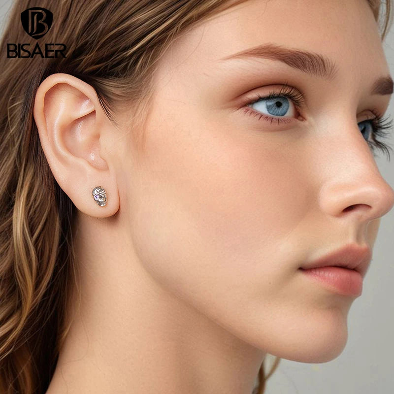 BISAER 925 Sterling Silver Skull Stud Earrings, Purple Zircon Earring Hypoallergenic for Women Party Fine Jewelry Halloween Gift