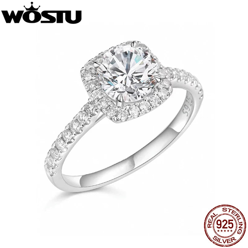 WOSTU 0.5CT Moissanite Solitaire Engagement Ring for Women 925 Silver Diamond Cut Wedding Promise Rings Multi Gems Band Anillos