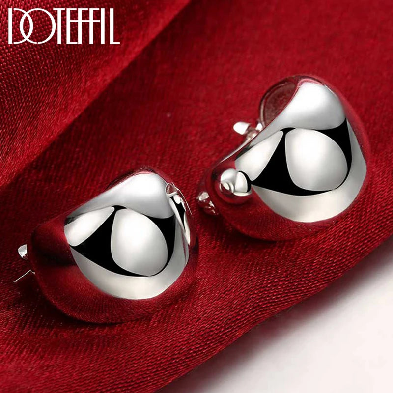 DOTEFFIL 925 Sterling Silver Smooth Egg Shape Earrings For Women Jewelry Cute Romantic Jewelry Wedding Party Gift