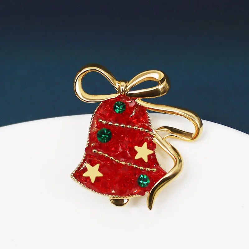 Luxury Exquisite Rhinestone Christmas Brooches for Women Unisex Christmas Tree Hat Bell Gloves Brooch Pins New Year Party Gifts