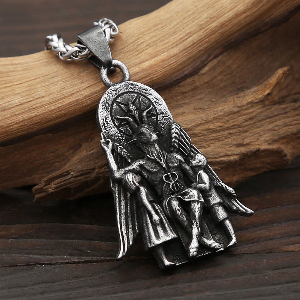 New Vintage Lucifer With Anubis Charm Pendant 316L Stainless Steel Baphomet Goat Satanic Necklaces For Men Amulet Jewelry Gifts