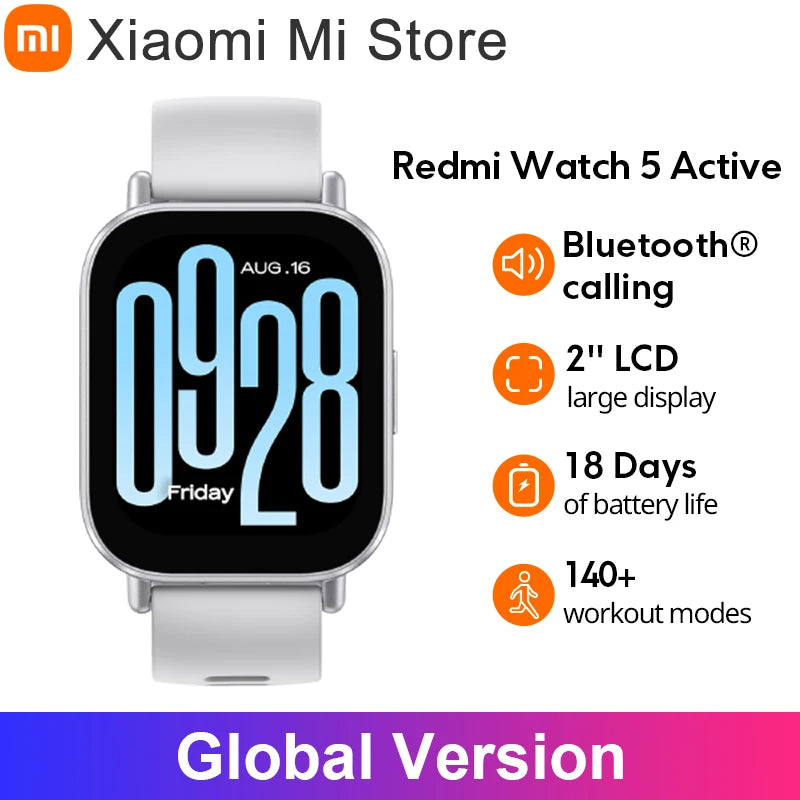 Global Version Xiaomi Redmi Watch 5 Active 2 Display Up to 18 Days of Battery Life 140 Workout Modes Bluetooth Calling 5ATM Black China