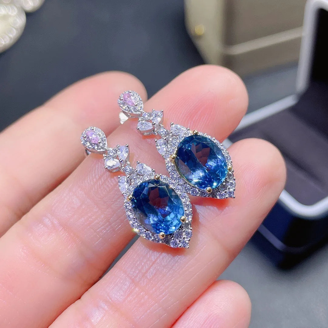 100% Natural sapphire Earrings Genuine 925 Sterling Silver Earring Exquisite Gifts for Women luxury Bridal Wedding Jewelry