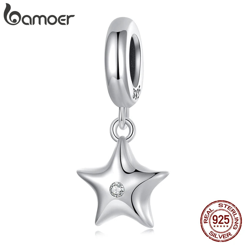 BAMOER Solid 925 Sterling Silver Star Charm Bead fit Original Bracelet & Necklaces Jewelry DIY bamoer Charm SCC2976