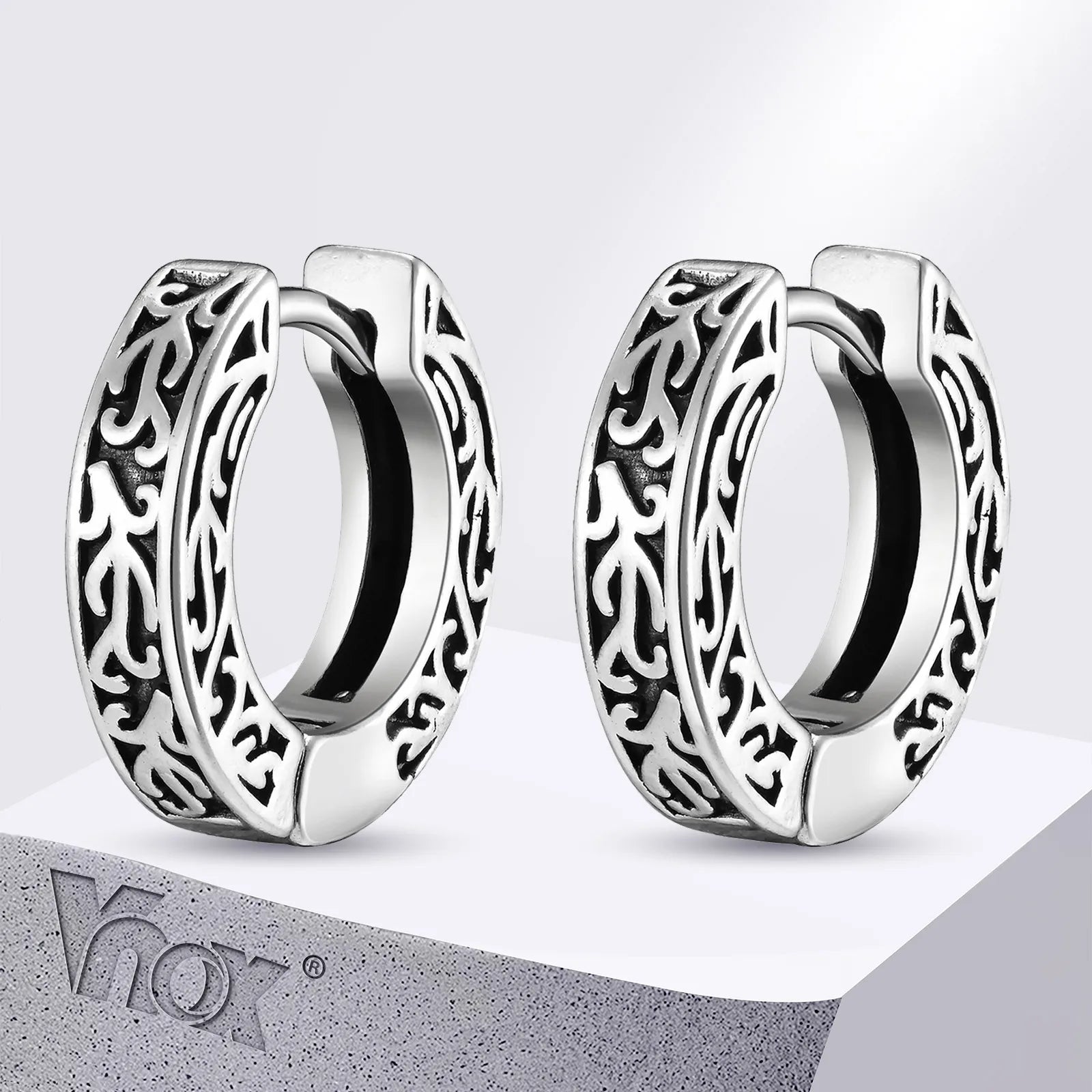 Vnox Thick Small Hoop Earrings for Men Teens, Anit Allergy Stainless Steel Huggies Earrings, Unisex Punk Rock Ear Jewelry
