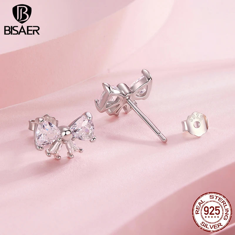 BISAER 925 Sterling Silver Mermaid Stud Earrings Blue Gradient Enamel process Stud Ear for Women Party Fine Jewelry Holiday Gift