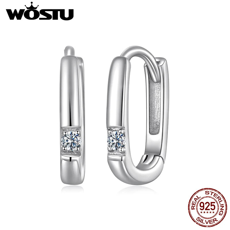WOSTU Simple Rectangle Moissanite Wedding Earrings For Women Lab Diamond 925 Sliver Geometry Ear Clip Hoops Mother's Day Gifts