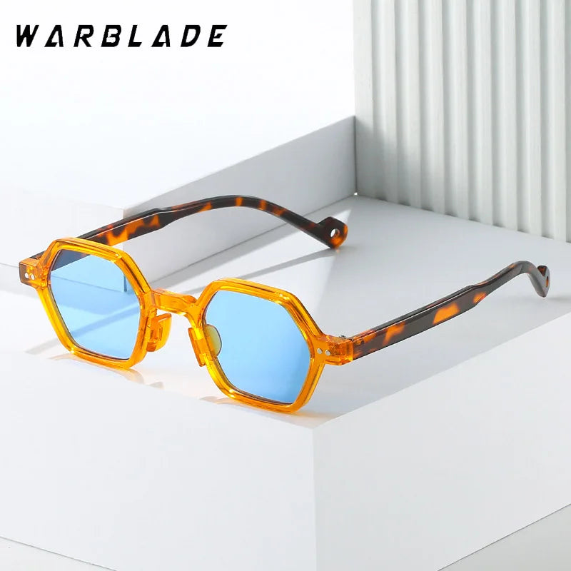 2025 Neue Vintage Polygon Orange Quadrat Sonnenbrille Für Frauen Männer Mode Hexagon Klar Ozean Objektiv Shades UV400 Nieten Sonnenbrille