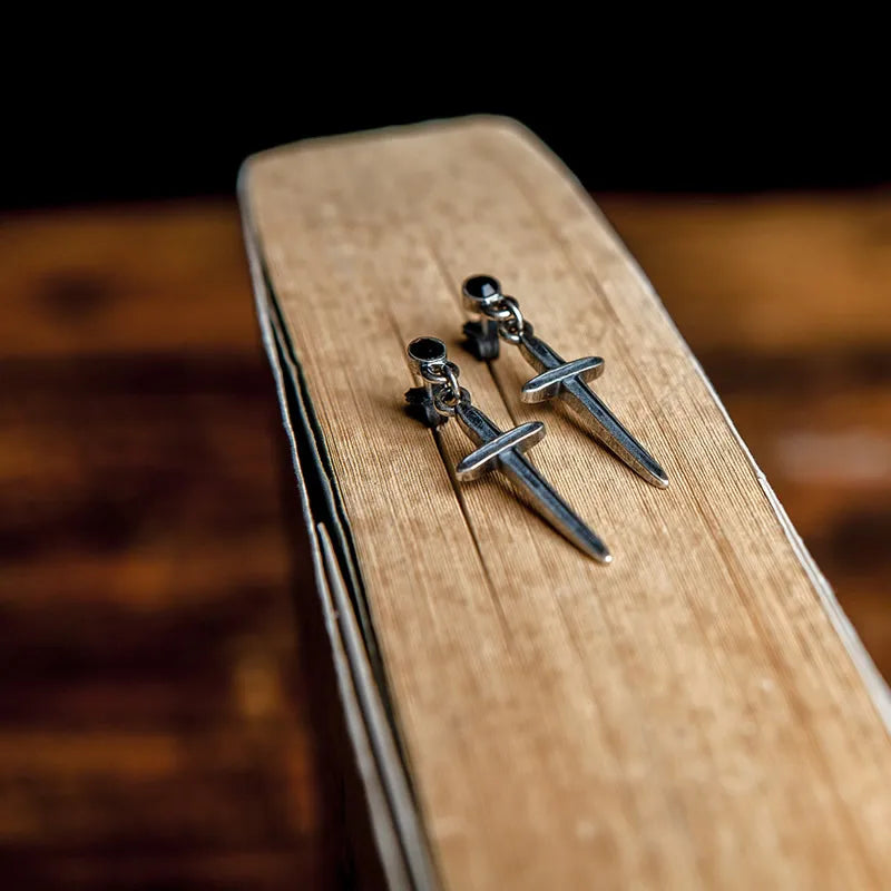 MKENDN Gothic 100% 925 Sterling Silver Creative Retro Cross Drop Earrings Punk Street Style Ear Pin for Men Women Fine Jewelry