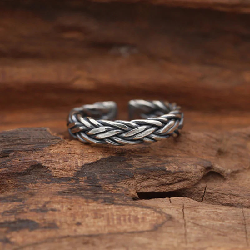 Retro Hemp Twine Rope Ring For Men Punk Gothic Rock Hiphop Open Ring Unisex Accessories Handmade Designer Jewelry Gift For Lover