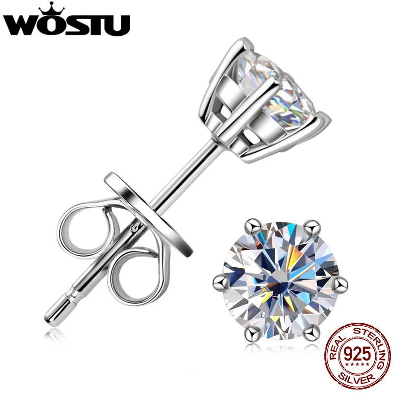 WOSTU Moissanite Wedding Stud Earrings For Women 925 Sterling Silver Sparkly Round Diamond Cut Ear Studs Pendients 0.2-2CT