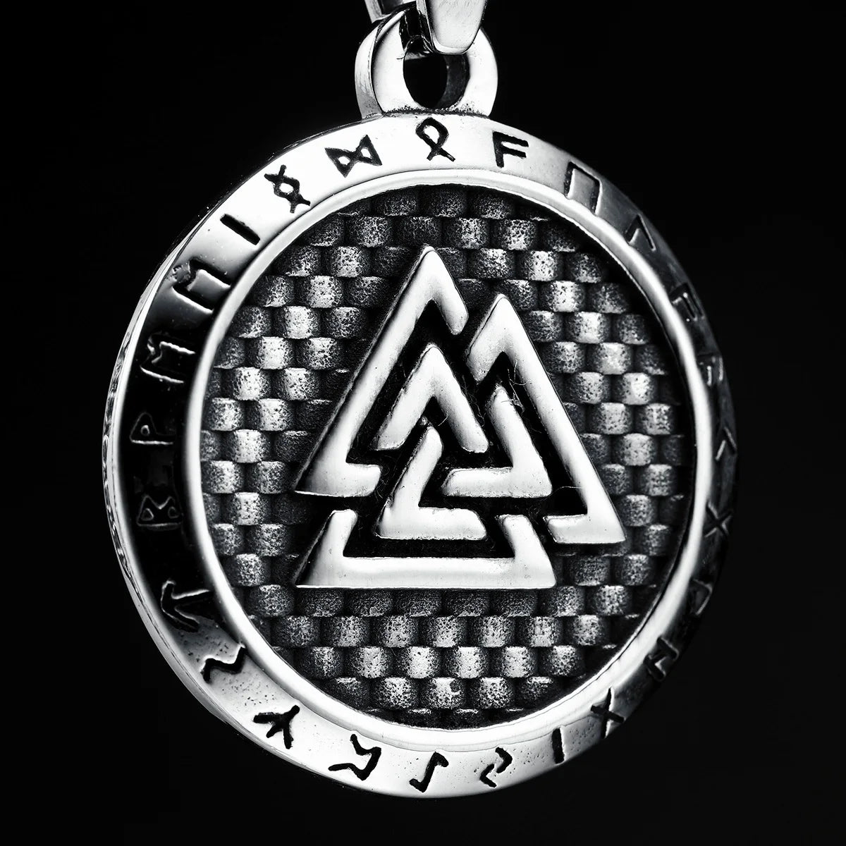 Viking Triangle Pendant Men Necklace 316L Stainless Steel Retro Plaid Odin Runes Chain Punk Rock for Boyfriend Male Jewelry Gift