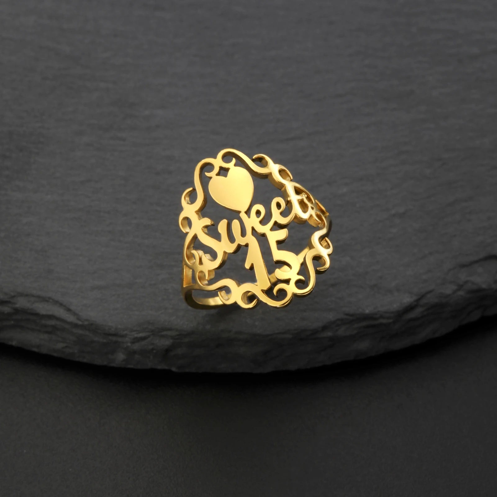 Dreamtimes SWEET Heart Numéro 15 Bagues Pour Femmes Hommes Lettres Creuses Main Doigt Bijoux Accessoires Cadeaux