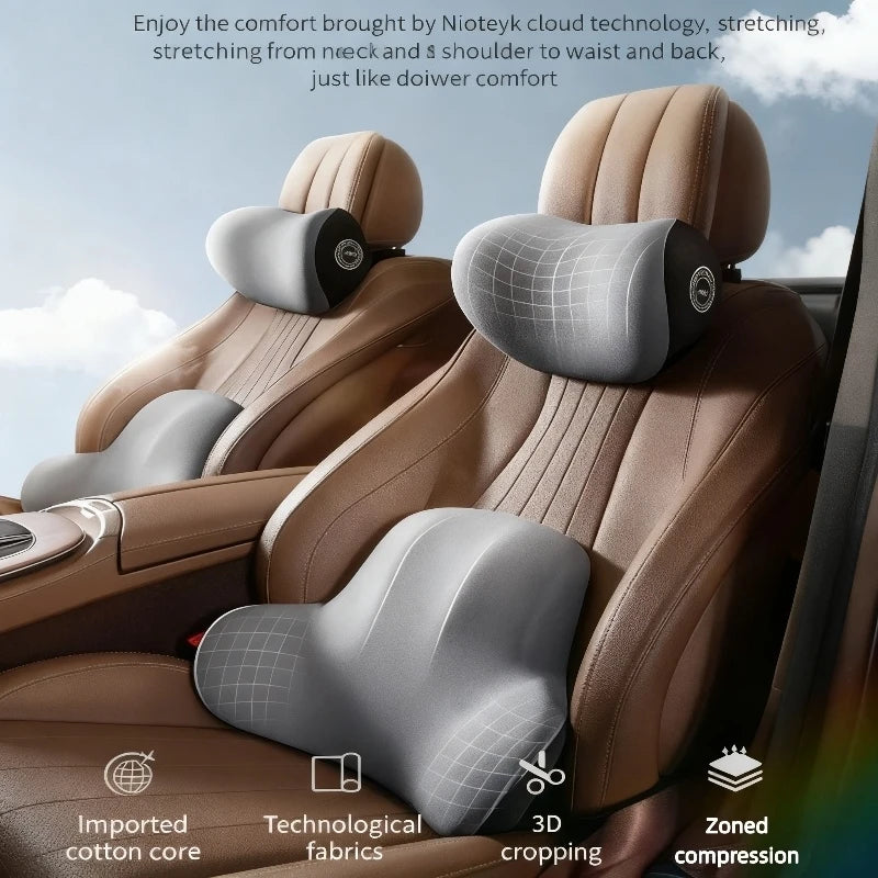 Ergonomic Car Headrest Lumbar Support Set Memory Foam Neck Protection Cushion Breathable Plush Cover Universal Vehicle Supplies