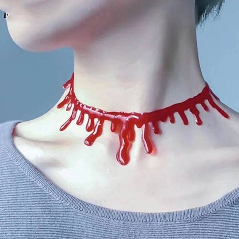 New Creative Halloween Red Dripping Blood Necklace For Women Horror Scary Vampire Bloody Choker Gothic Party Cosplay Jewelry