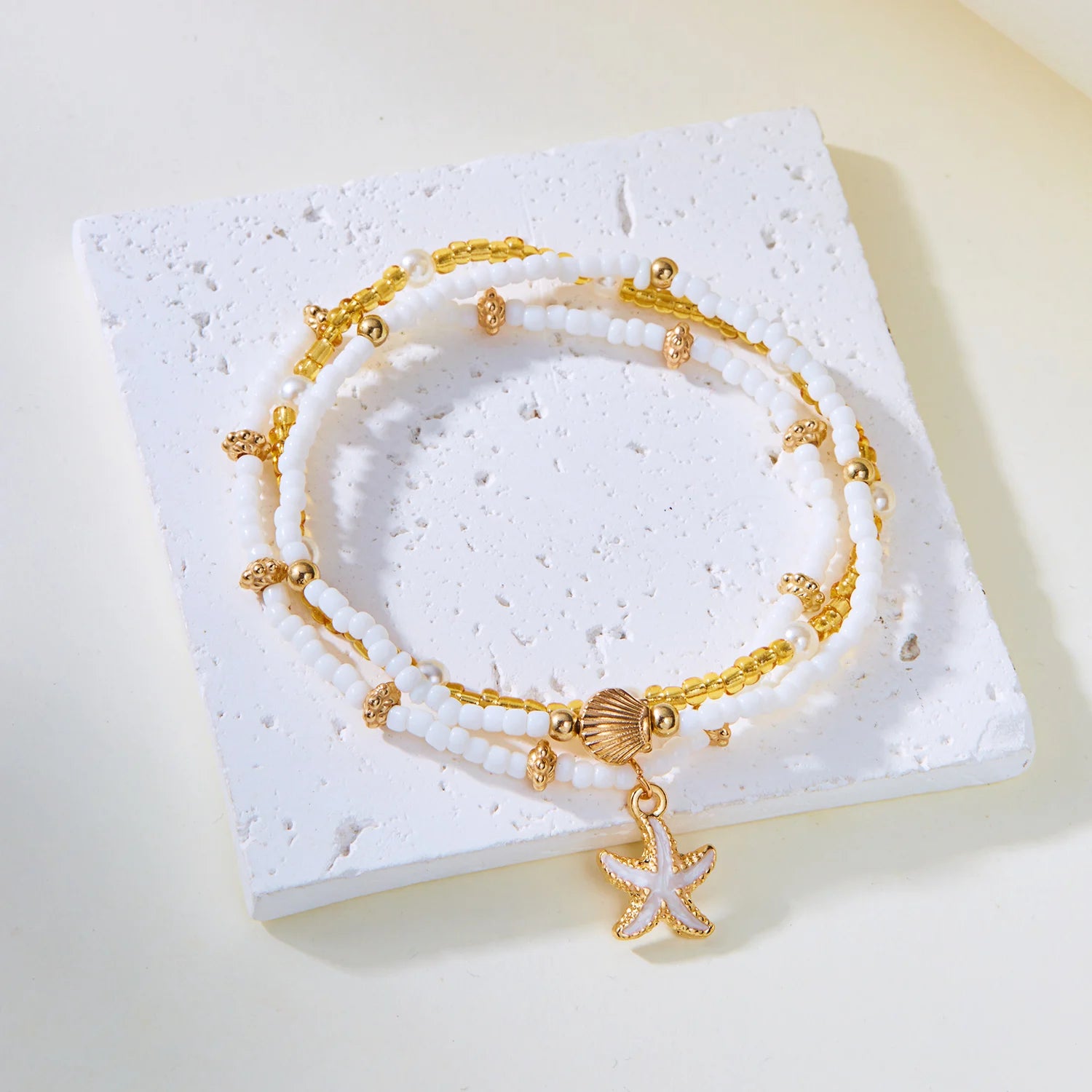 Bohemia Multilayer Rice Beads Anklet Set For Women Starfish Conch Shell Turtle Pendant Anklets Beach Ankle Chain On Leg Jewelry