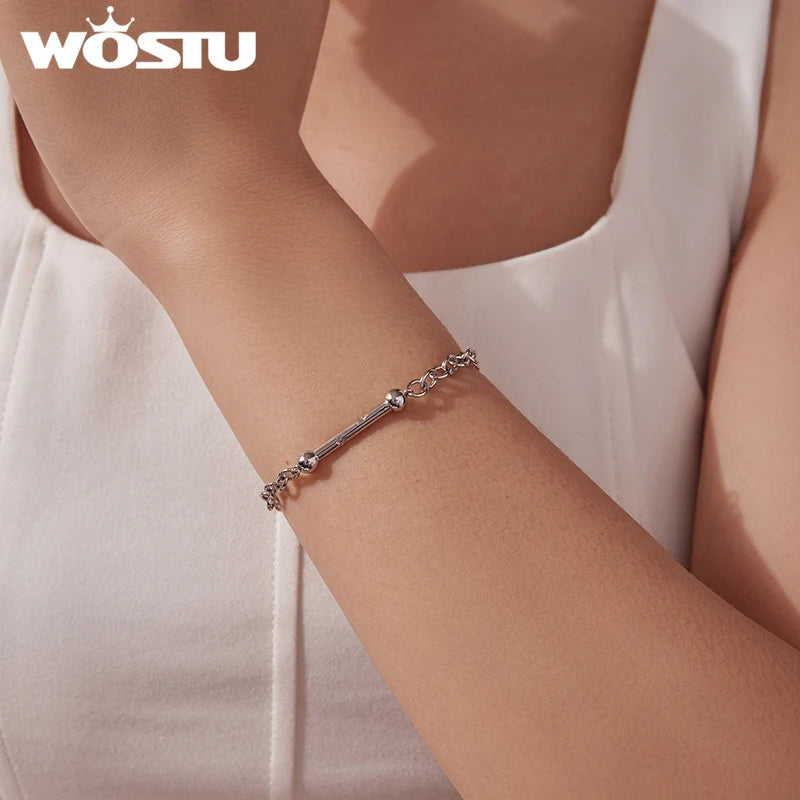 WOSTU 925 Sterling Silver Bold Curb Chain Bracelet with Star Charm, Heavy Duty Link Jewelry for Men Women Adjustable Unisex Gift