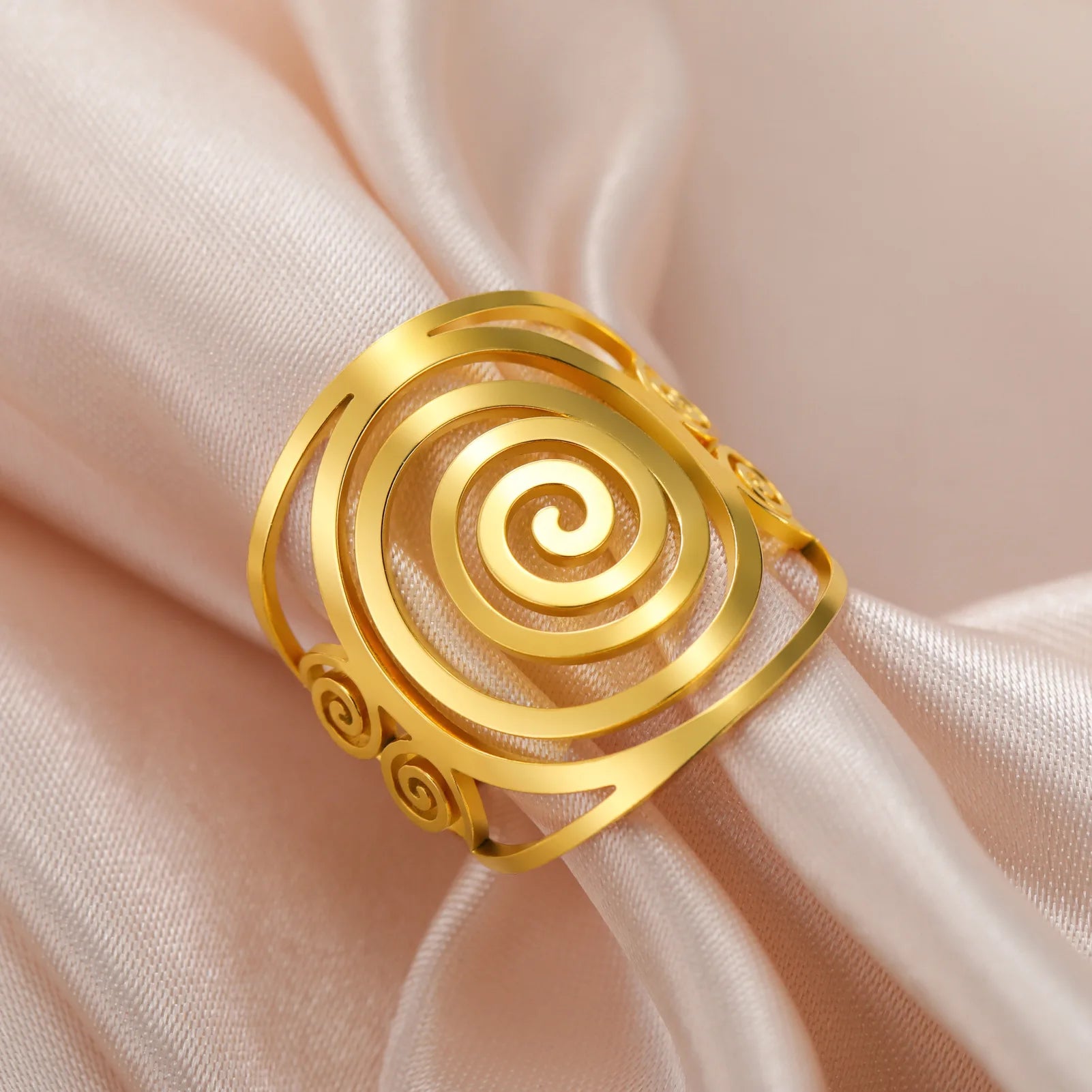 Dreamtimes Fashion Round Geometric Braided Spiral Swirl Ring for Women Stainless Steel Adjustable Thumb Open Ring Jewelry Gifts